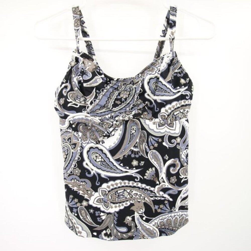 RARE Lands' End Gray Black Swim Tankini Top Underwire Size 2D NWOT Tie Paisley